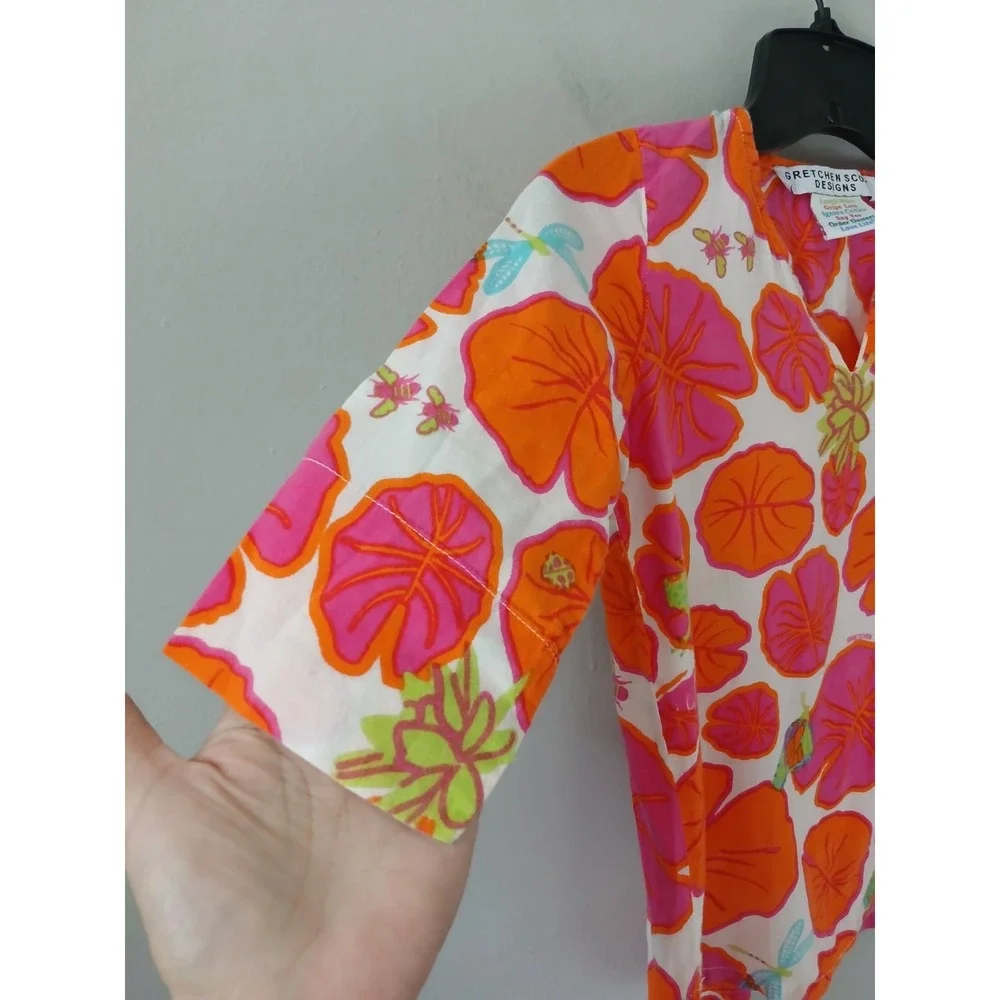 Gretchen Scott Girls Size 4/6 Blouse 3/4 Sleeve Floral Nature Animal 100% Cotton - Picture 5 of 12